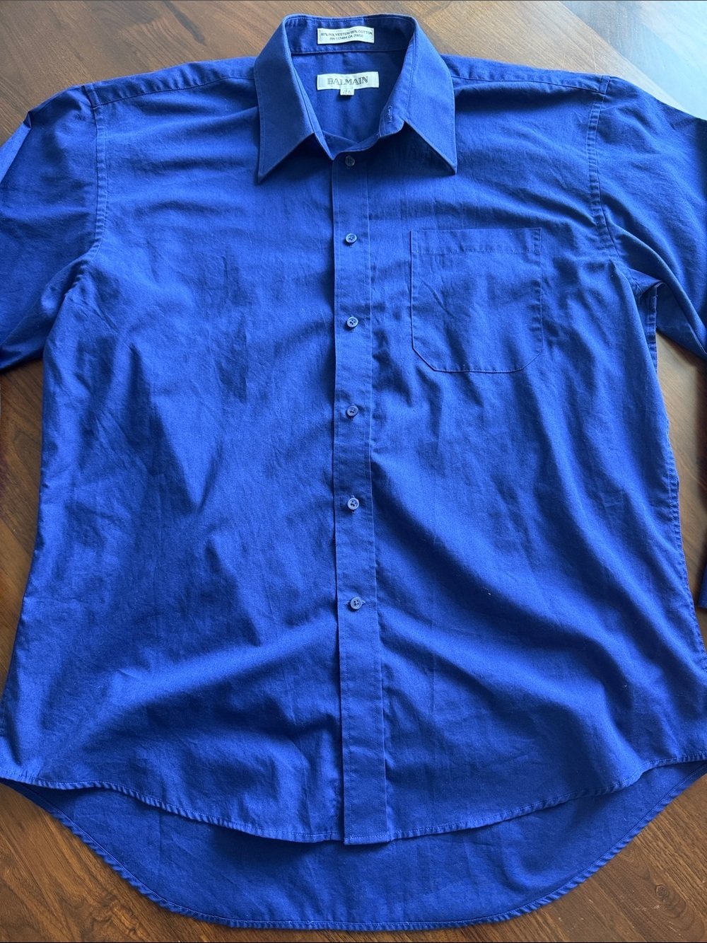 Balmain vintage Men's Deep Blue Long-Sleeve Button-Up Shirt - large